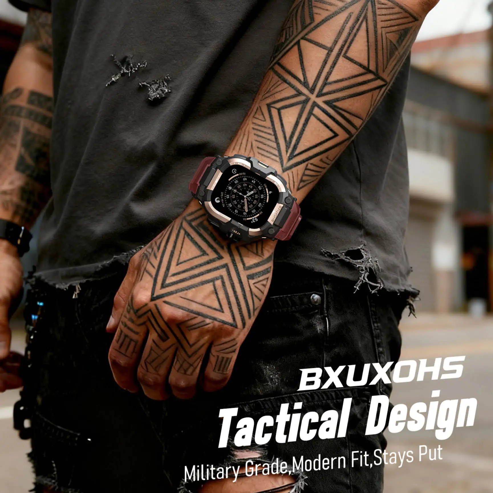 

Для Apple Watch Band Ultra 3/2 49 мм 46 мм 45 мм 44 мм ТПУ Металлический чехол Тактический браслет Iwatch серии 11 10 9 8 7 6 5 SE Чехол + ремешок