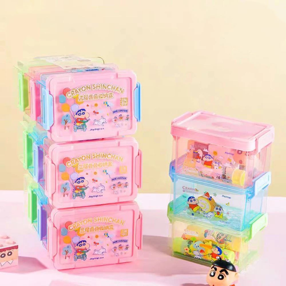 3 szt./zestaw Oryginalne pudełka do przechowywania Crayon Shin-Chan, kawaii, na biurko dla ucznia, waciki, koszyk do przechowywania drobiazgów, prezenty