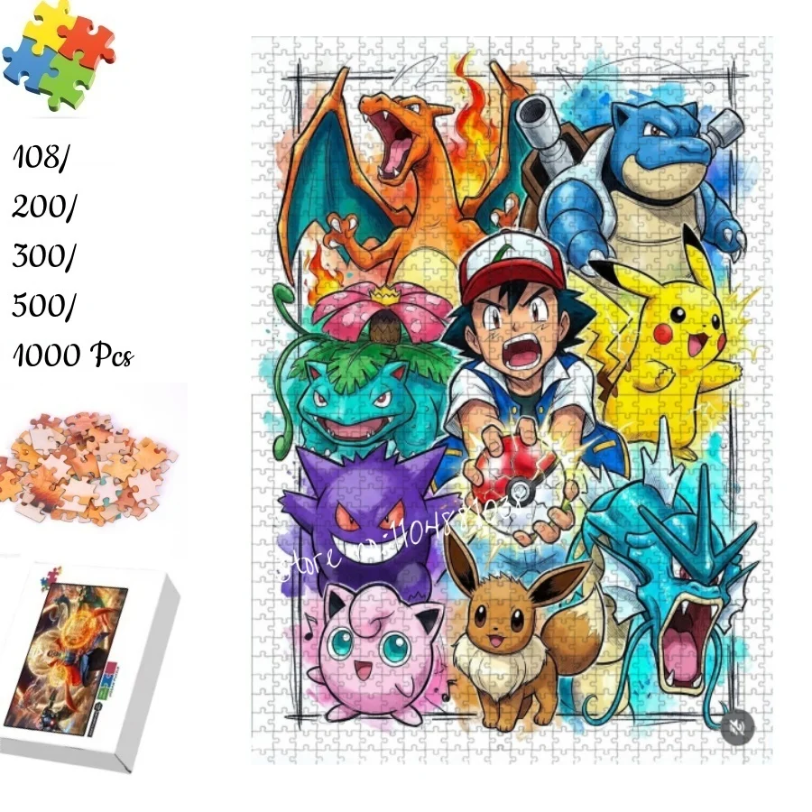 

Anime Pokemon Jigsaw Puzzle 108 200 300 500 1000 Pieces Charizard Blastoise Venusaur Pikachu Gengar Kids Adult Educational Toy