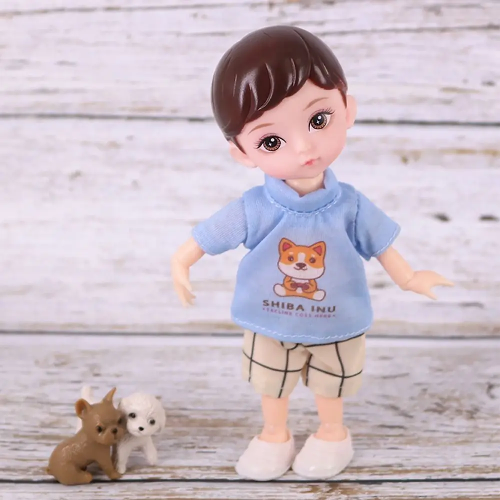 13 ตุ๊กตา 16 ซม.BJD ตุ๊กตาเด็กน้อยสีฟ้าตาสีเหลือง 3D จําลองตาตุ๊กตา BJD กับเสื้อผ้า 16 ซม.Movable Joint บานพับตุ๊กตา