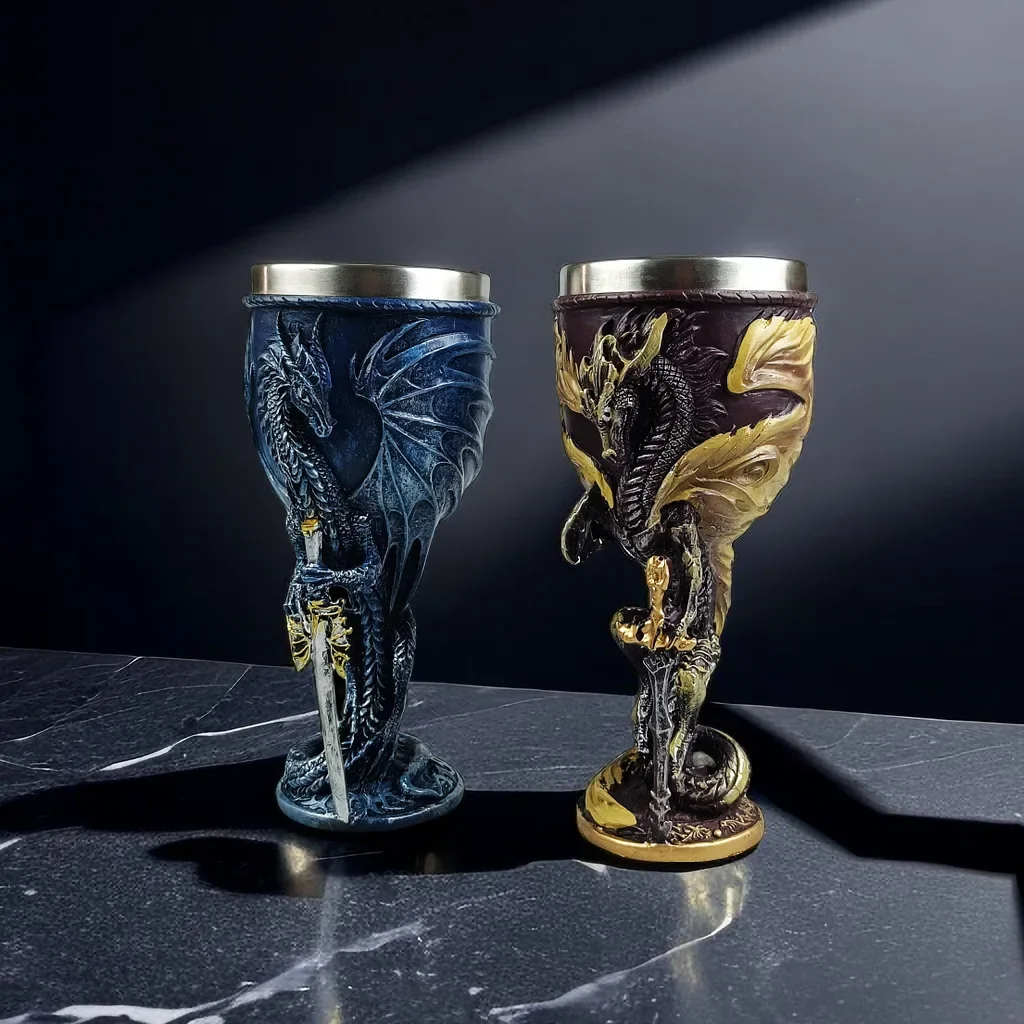 200ml Dragon Goblet Dungeons Stainless Steel Resin Sword Goblet Chalice Wine Beer Cup 3D Coffee Drinks Decoration Gift