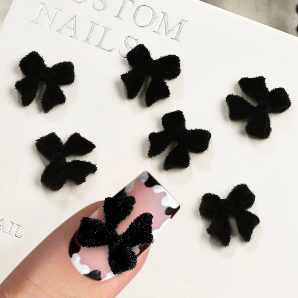 50 Pezzi Fiocchi in Velluto Nero per Unghie, Decorazioni Retrò 3D in Resina per Nail Art, Accessori per Manicure