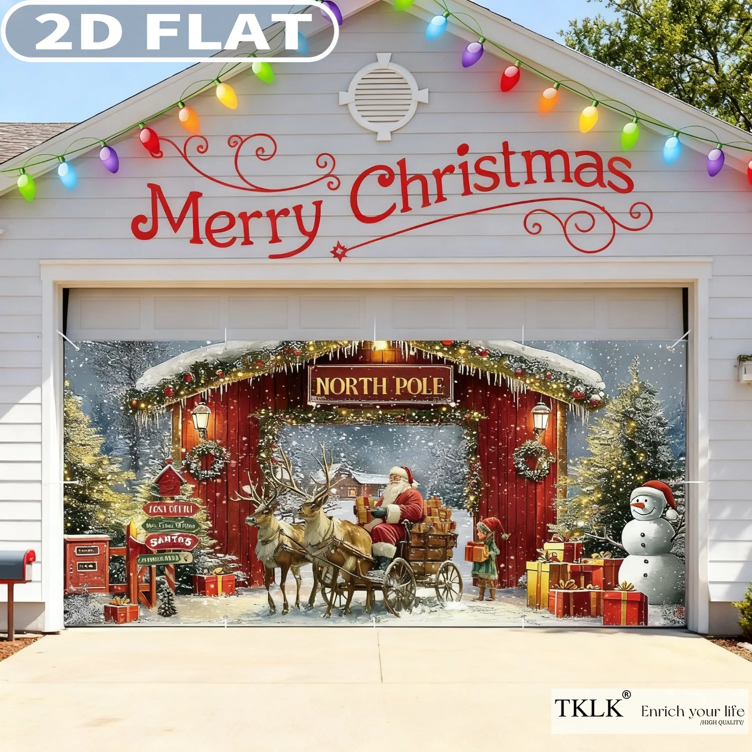 

1pc 6 x 13 ft Christmas Garage Door Banner North Pole Snowy Xmas Tree Photography Background, Durable Polyester Forest Yard Sign