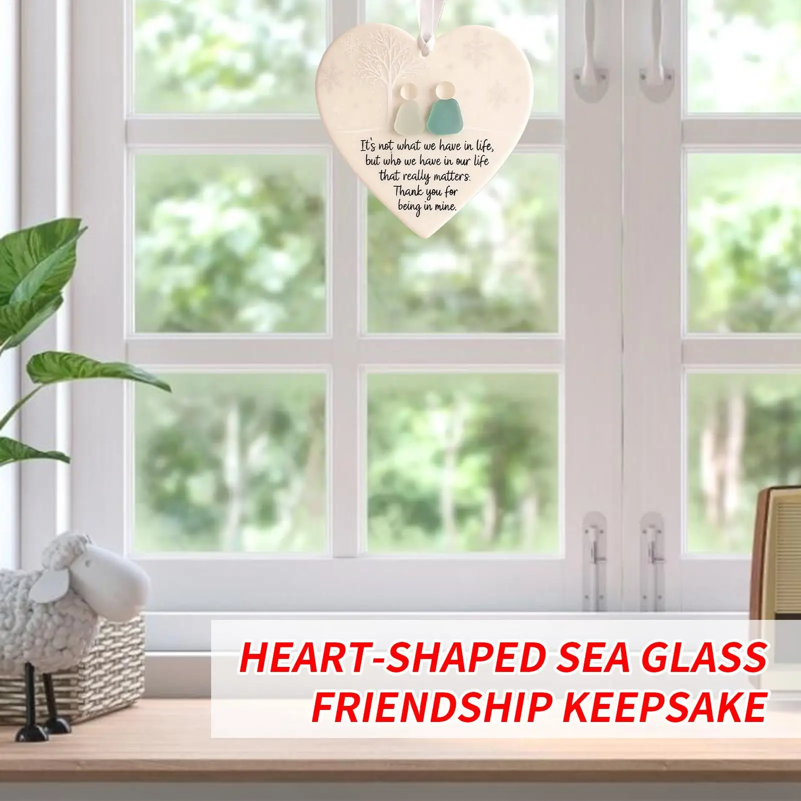 Heart-Shaped Sea Glass Friendship Ornament True Friend Christmas Home Decor Pendant Unique Gift for Special Friends