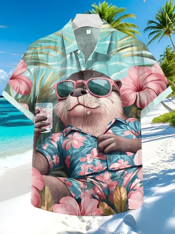 

Винтажные рубашки с 3d принтом Otter Samurai Turtle, стильные гавайские рубашки, летние женские блузки с коротким рукавом, повседневные пляжные рубашки