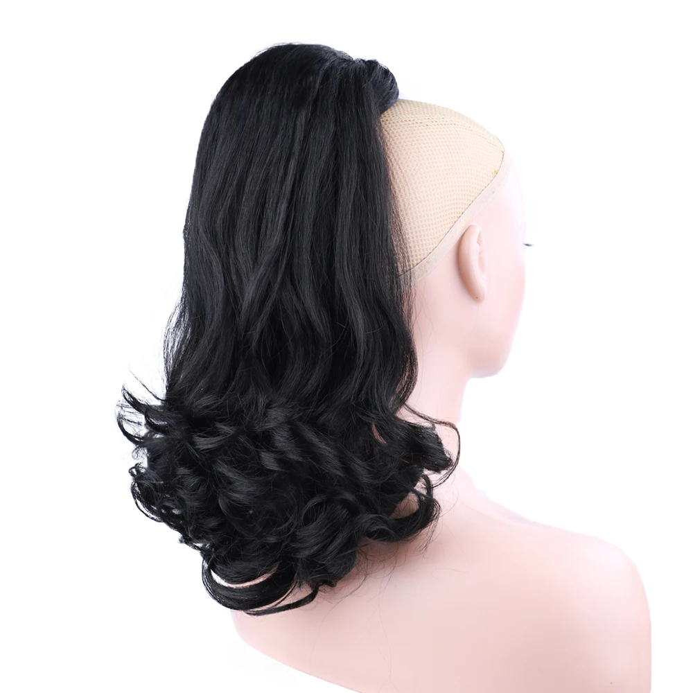 Curly End synthetische Pferdes chwanz verlängerungen Wickel pferdes chwänze für Frauen 16 Zoll hohe Puff Pferdes chwänze elastische Afro Pony Haar teile