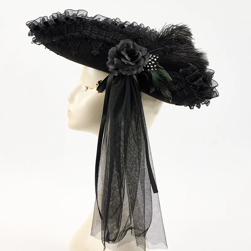 Accessoires de Cosplay de Pirate d'halloween, chapeau de capitaine des caraïbes, chapeau Triangle en maille de dentelle foncée pour fête d'halloween