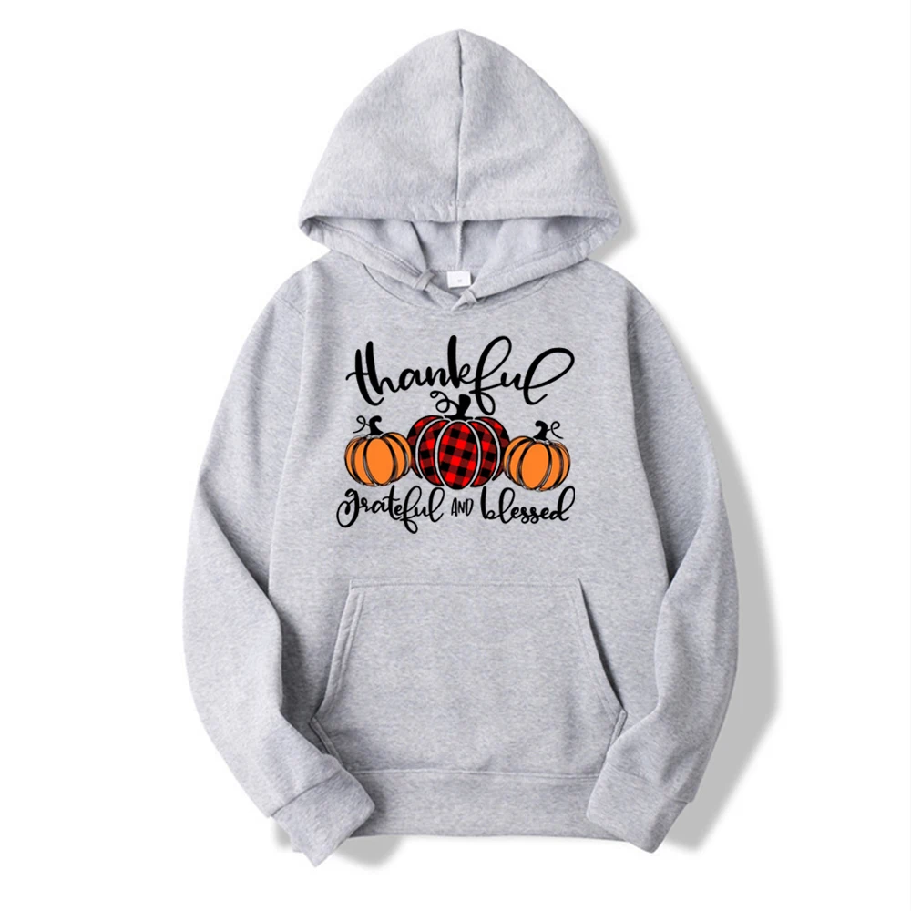 

Thankful Grateful and Blessed Pumpkin Hoodie Happy Thanksgiving Day Hooded Sweatshirt Friendsgiving Matching Family Fall Tops