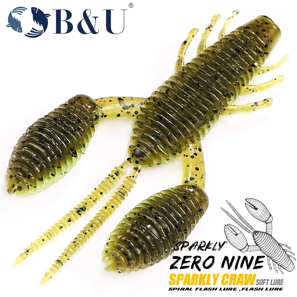 Señuelo de Pesca Blandos B&U, Cebo de Cangrejo en Espiral con Tentáculos, Señuelo para Agua Salada y Dulce para Lubina, Trucha, Redfish
