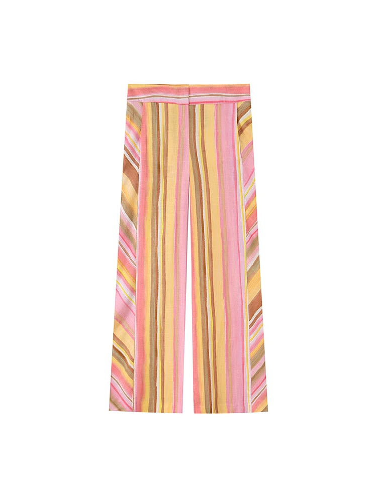 TFMLN New Women Pant Sweet Striped Straight Colorful Multicolor Wide Leg Long Pants Casual Fashion Streetwear Ladies Outfit image 2