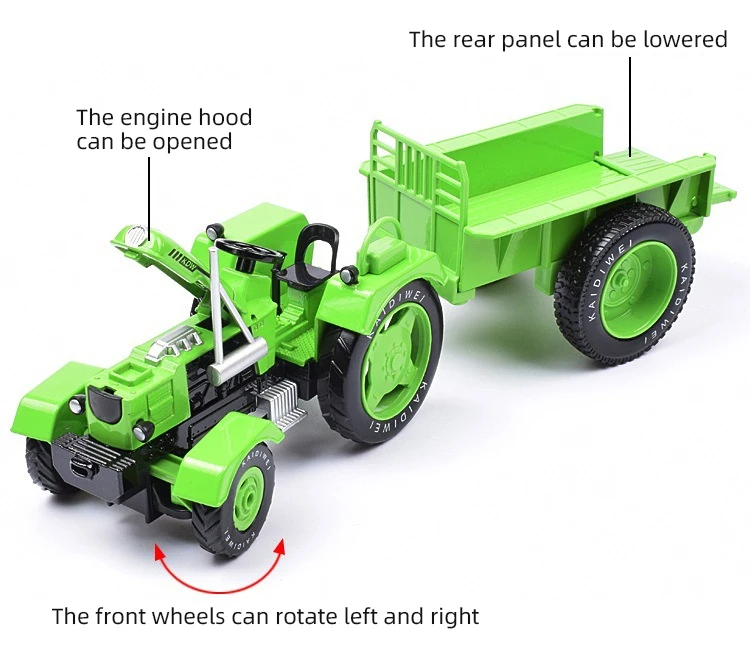 1:18 خمر جرار زراعي محمل مقطورة سبيكة مزارع سيارة النقل لودر أطفال بالريموت كنترول نموذج جمع لعبة الصبي الهدايا