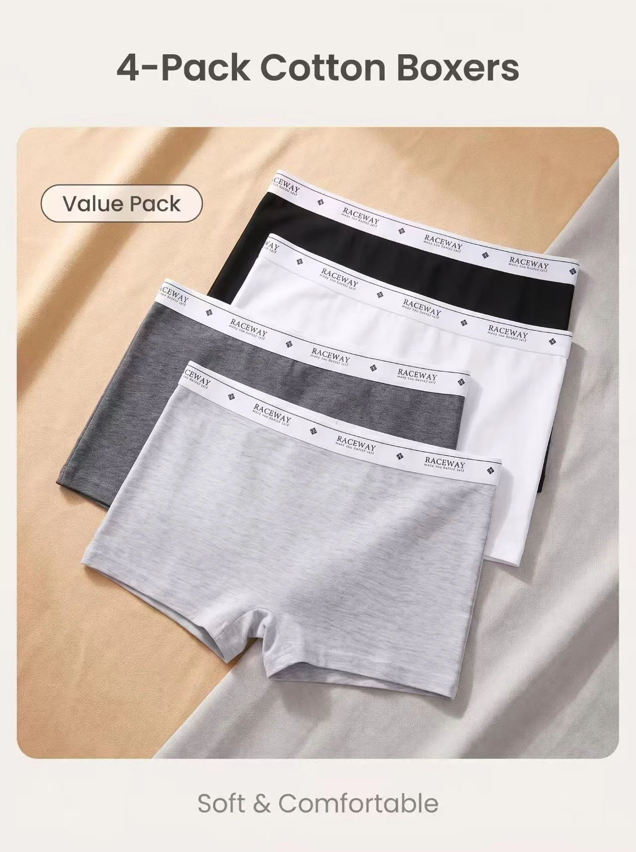4 Stück Damen-Baumwollslips, sexy einfarbige Boxershorts, bequeme Unterhosen mit mittlerer Taille für Mädchen, Damenunterwäsche