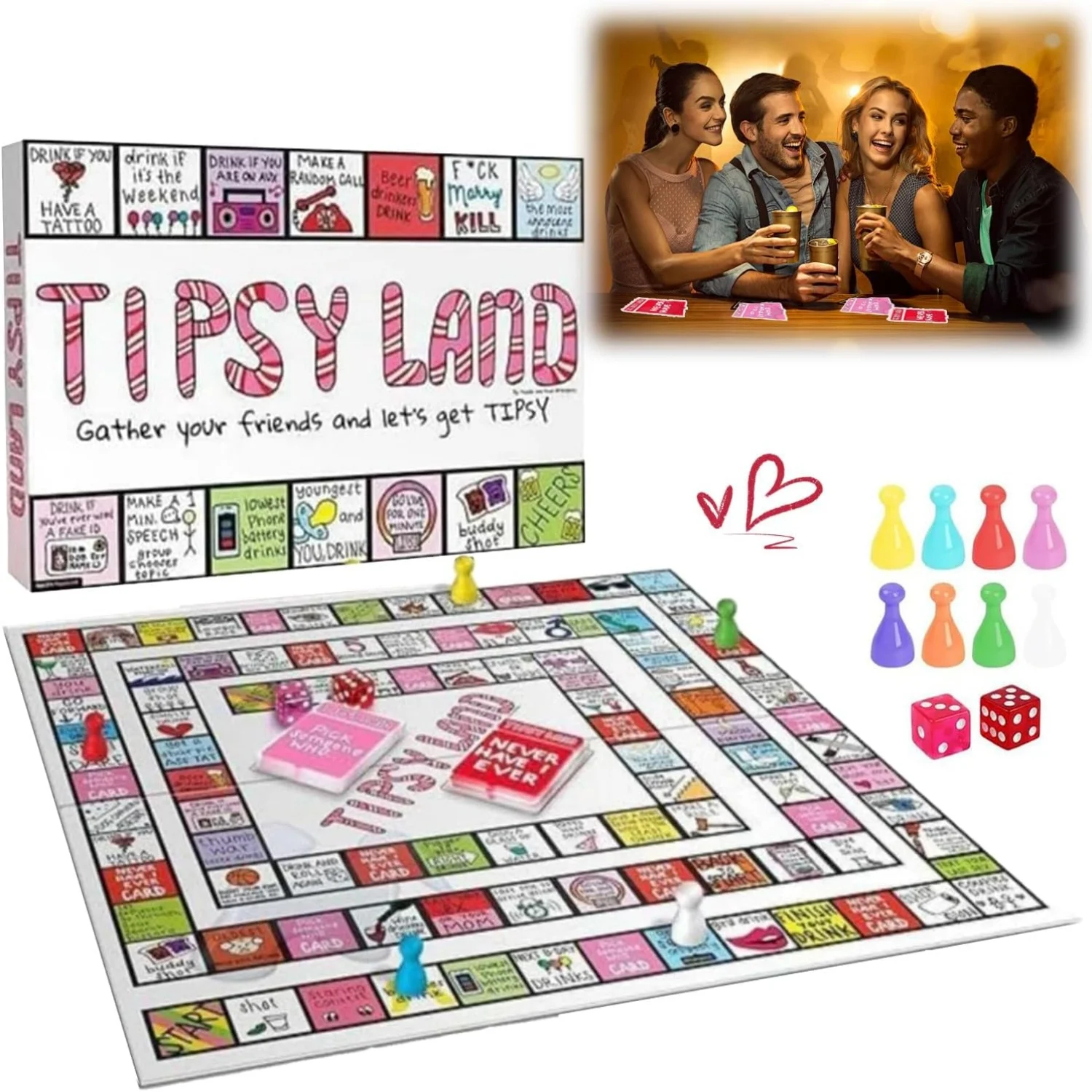 

Настольная игра для взрослых Tipsy Land - 18+ - Пластиковая настольная игра для одиноких девушек и праздничных вечеринок - Веселые испытания с выпивкой