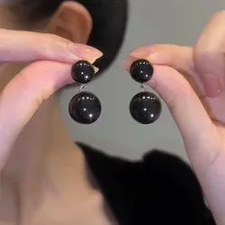 Vintage Black White Imitation Pearls Drop Earrings for Women Temperament Charm Big Small Balls Dangler Party Jewelry Accessories
