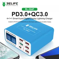 Relife RL-304P Digital Display 6-port USB Charger QC3.0+PD3.0 Fast Charging Machine for All Phone Android Tablets Tools