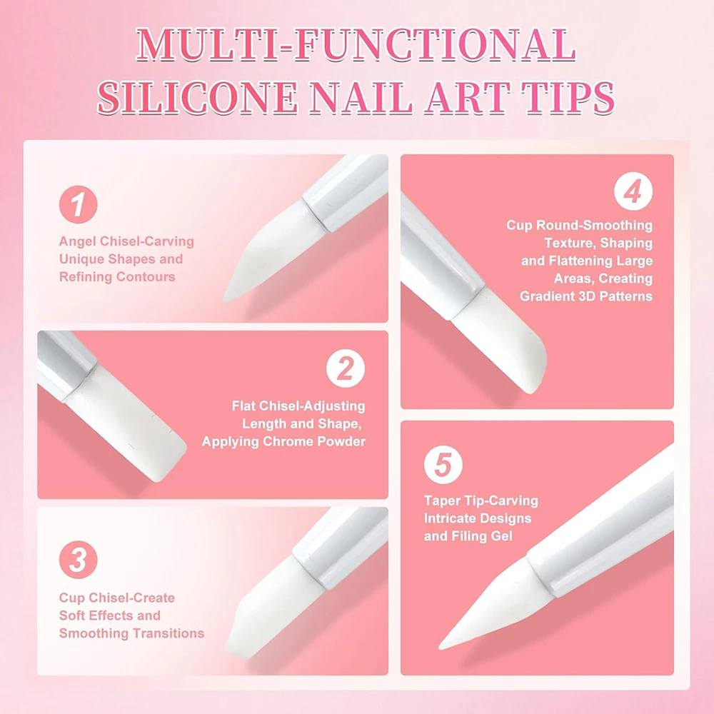 5 pezzi pennelli per design per unghie a doppia estremità kit di penne in silicone strumenti per punteggiare le unghie per intaglio strumenti per effetti di disegno scultura del salone di casa