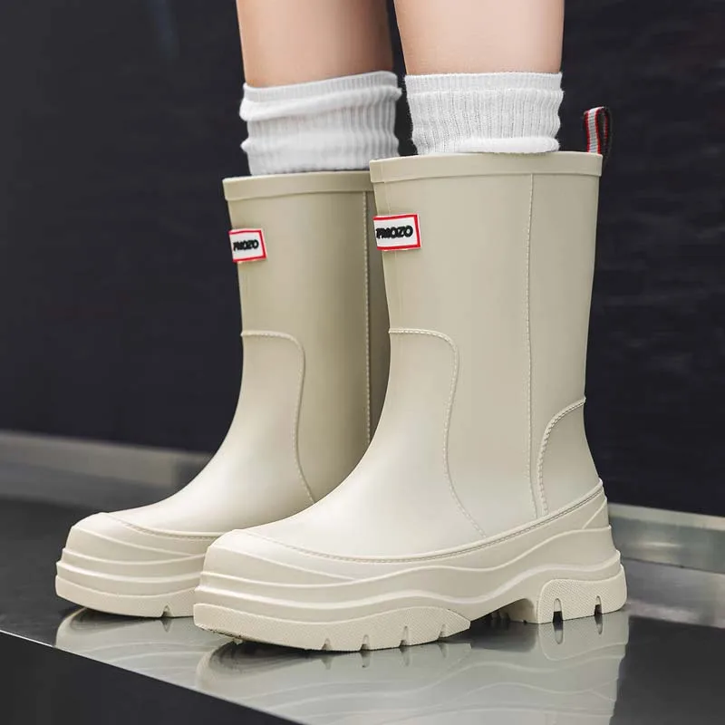 

Women's High-Tube Rain Boots Thick sole Comfortable Non-slip and Wear-resistant Boots Outdoor Camping Fashionable Water Shoes