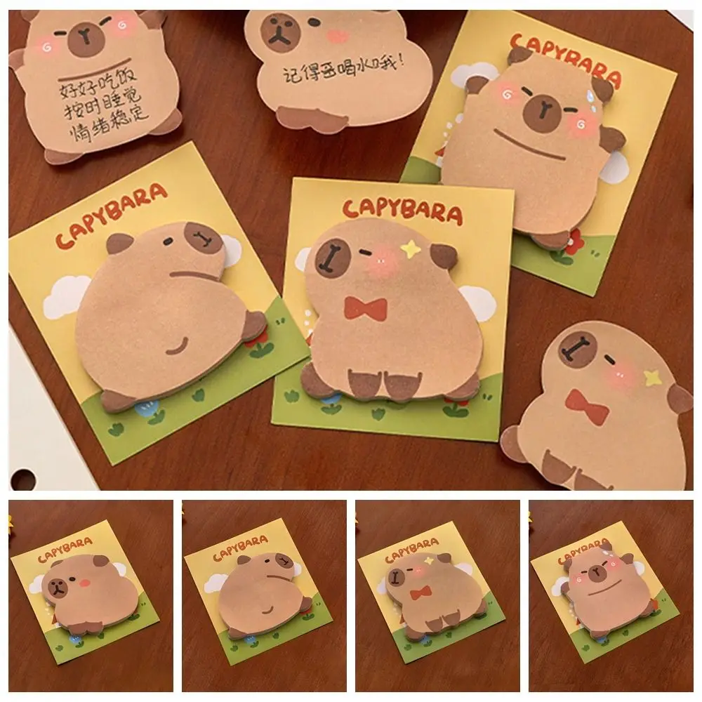 4 Pcs/Bag Kawaii Capybara Memo Pad Portable Creative N Times Sticky Notes Durable Self-adhesive Cartoon Notepad To Do List