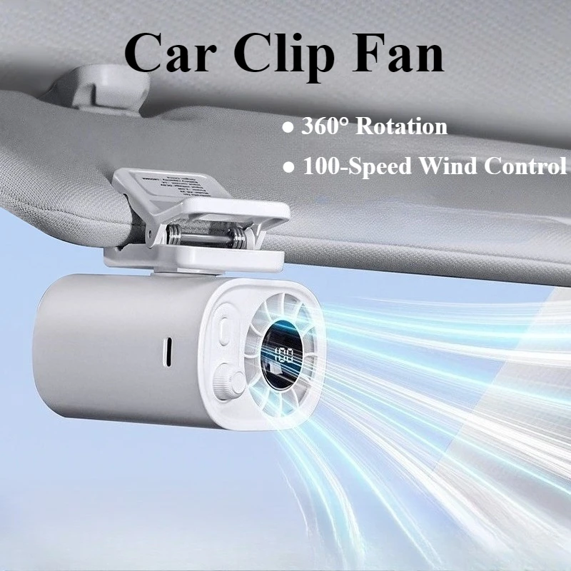 

Portable Car Clip Fan 360° Rotatable 100 Speed Wind Mini Waist Fan USB Rechargeable Fan Low Noise for Home Office Outdoor Sports