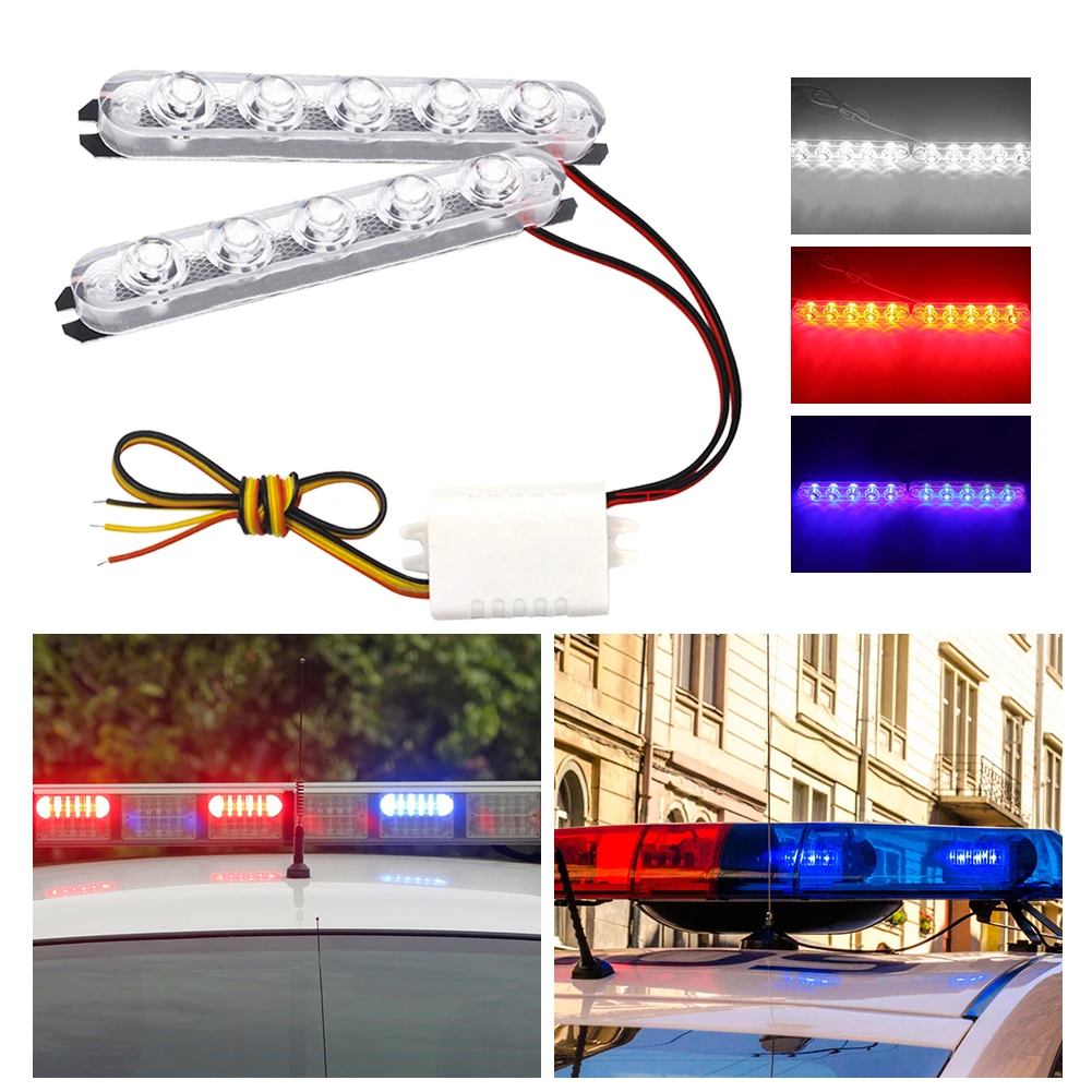 2Pcs Police Lights LED Strobe Lights Flasher Auto Flash Stroboscopes Strobe Light Emergency Warning Light Parking Signal Light