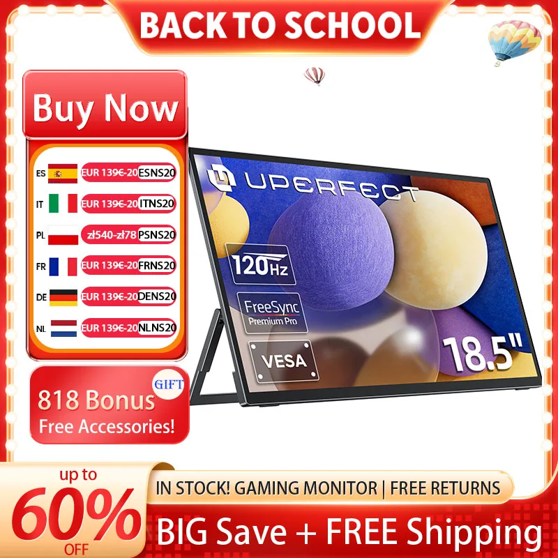 Uperfect 18.5 "tragbarer Monitor ips ps5 xbox 1080p 120hz Gaming IP-Display für Laptop Dual USB C HDMI Computer verlängern Bildschirm