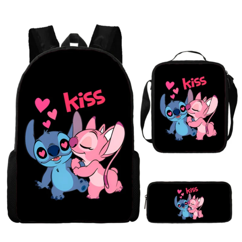 Disney Cartoon Stitch New Kids Backpack Girls and Boys Schoolbag + Pencilbag+shoulder Bag Suits  3pcs Set  Teen Outdoor Bag