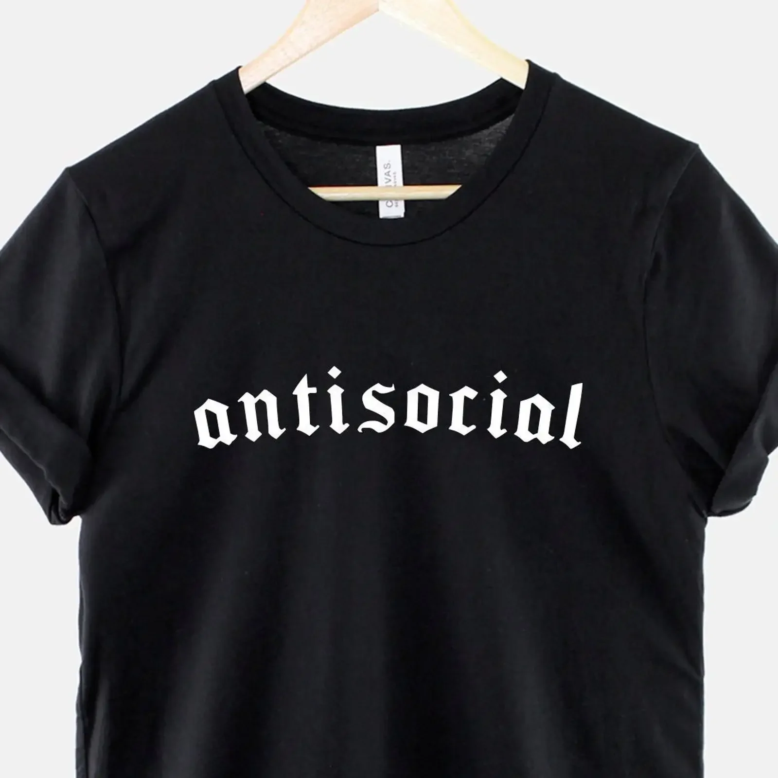 Antisocial Goth T Shirt Dark Humor Slogan Alternative Aesthetic  vintage Washed Slightly Stretched homme graphic Soft fashion