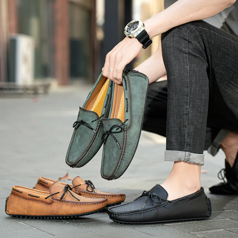 

Genuine Leather Men Casual Shoes Luxury Brand Mens Loafers Moccasins Breathable Slip on Black Driving Shoes Plus Size 38-49