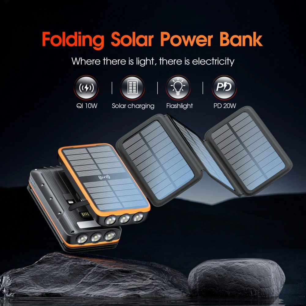 

Solar Charging Treasure 20000 MAh Comes With Three Lines of Fast Charging 10W Wireless Charging Mobile Power