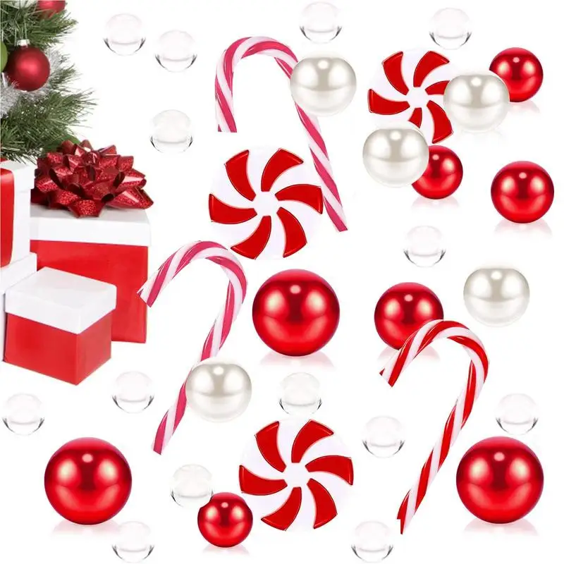 Świąteczny wypełniacz wazonu Koraliki Białe i czerwone Candy Cane Perłowe koraliki Akrylowy wypełniacz wazonu świątecznego Świąteczny wypełniacz z pływających pereł