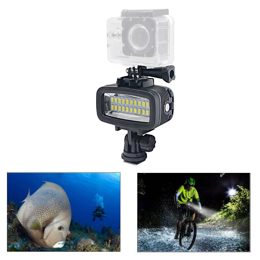 Mcoplus 40m /130ft مصباح فيديو LED مقاوم للماء للغوص لـ Gopro Hero 13 Hero 12 11 10 9 8 7 6 5 DJI osmo، Akaso Insta 360، Canon