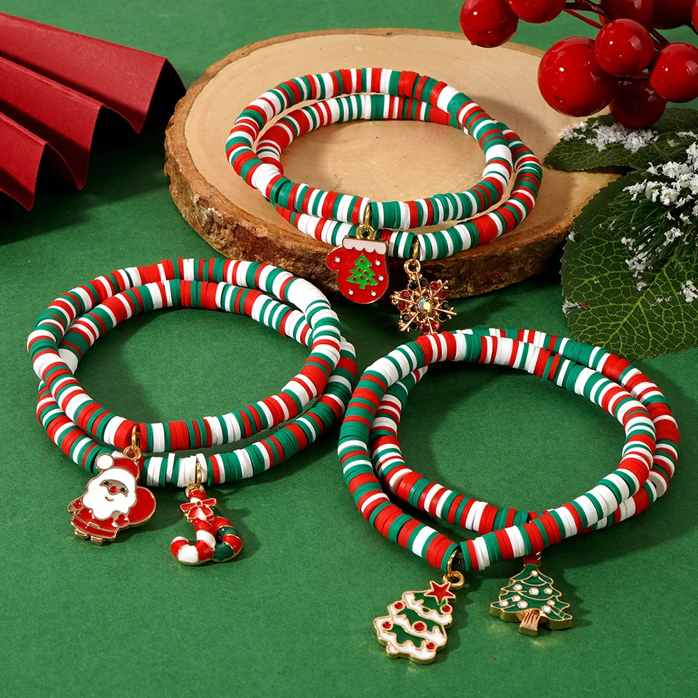 32-piece set Christmas light luxury high-end letter apple copper beads handmade color soft pottery beaded bracelet set gift