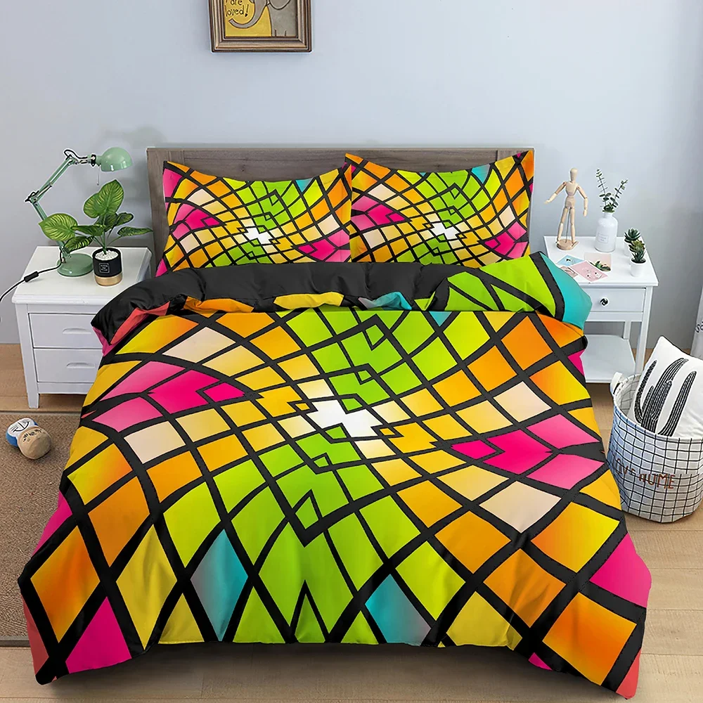 Abstract Bedding Set 3D Printed Psychedelic Duvet Cover with Zipper Closure Queen Size Polyester Comforter Sets