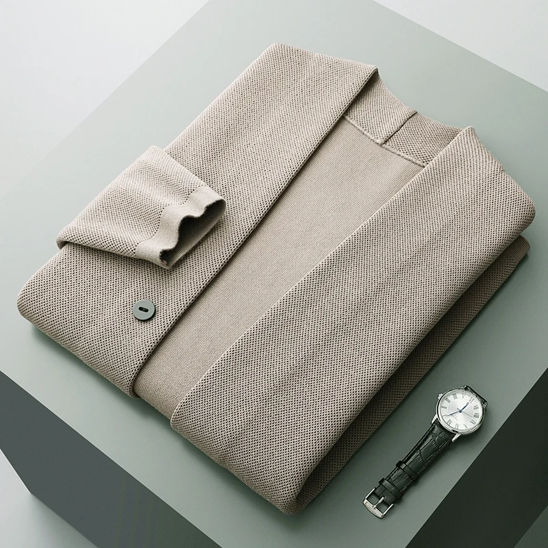 

Autumn Winter Men's Knitted Sweater Slim Fit Casual Long Sve Busin Casual V-Ne Open Cardigan Faion Outerwear