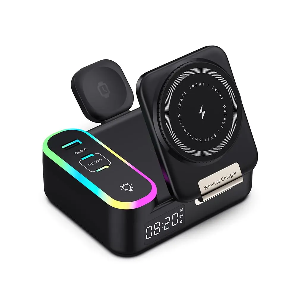 Folding Magnetic 8 in 1 Wireless Charging Stand Ambient Light PD 30w for IPhone17 16 15 Pro Max Watch Ultra2 S9 AirPods Pro
