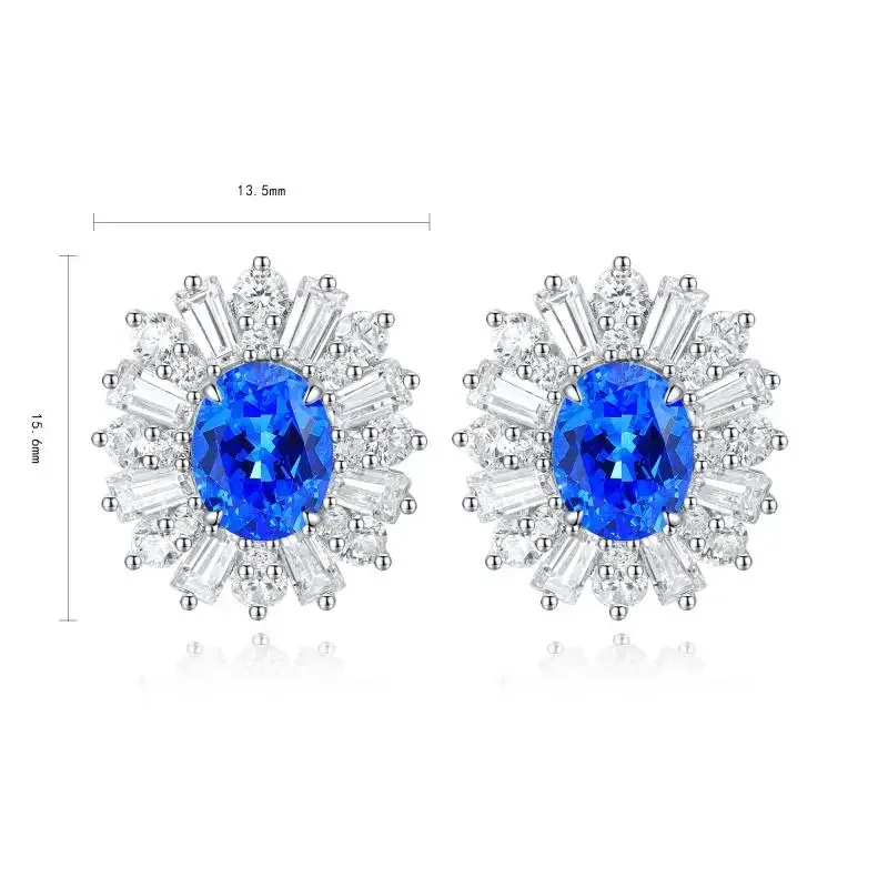 RUIF2024 New  2.1ct Oval Shape S925 Silver Lab Grown Cobalt Spinel Earrings Jewelry Engagement Women