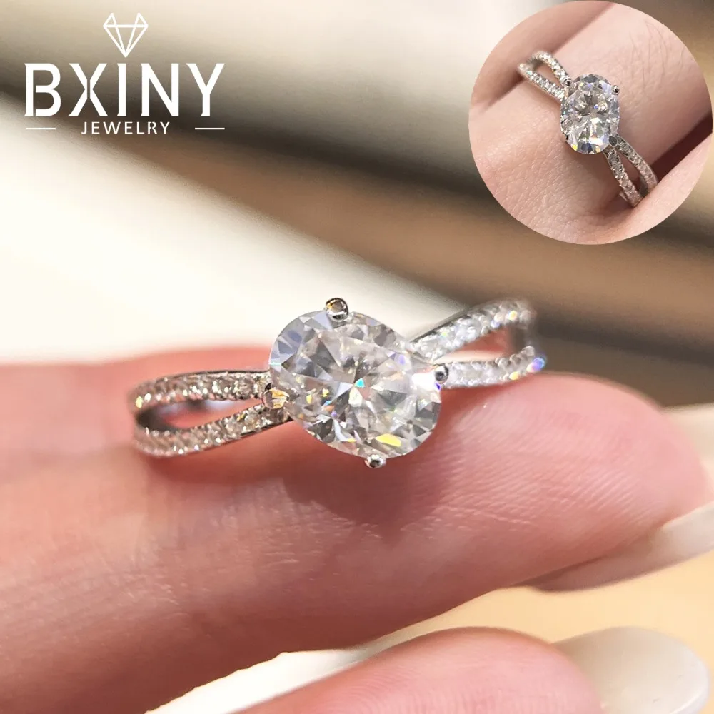 

BXINY 1.5Carat Oval Cut Moissanite Ring 100%925 Sterling Silver Certified Lab Diamond For Women Wedding Bands Gifts Fine Jewelry
