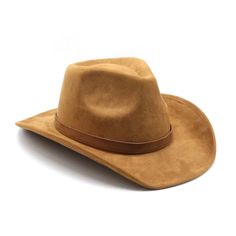 Combhasaki – chapeau de Cowboy en feutre pour femmes et hommes, unisexe, Vintage, rétro, doux, à large bord, Chamois, chapeau occidental avec ceinture pour fête