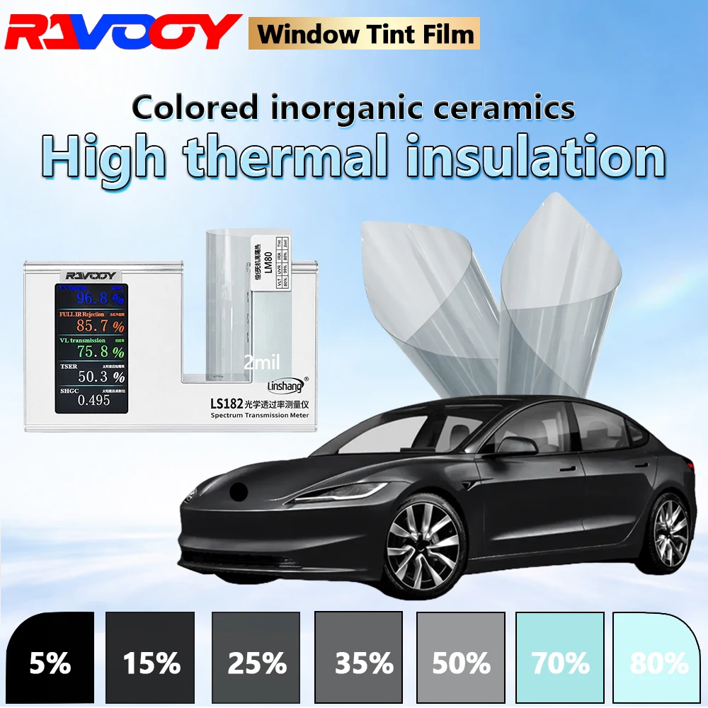 

RAVOOY LM80 Series Inorganic Ceramic Automotive Window Tint Film UV 99% IR 99% 2mil 75.8% VLT High Thermal Insulation 152CMX30M