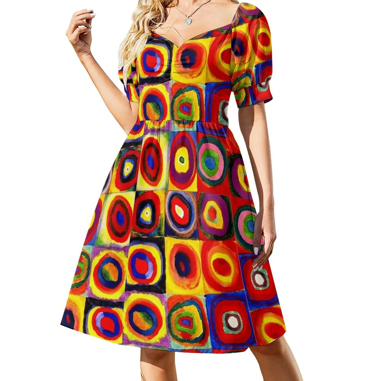 

Kandinsky Modern Squares Circles Colorful Sleeveless Dress Woman clothes Women's dresses