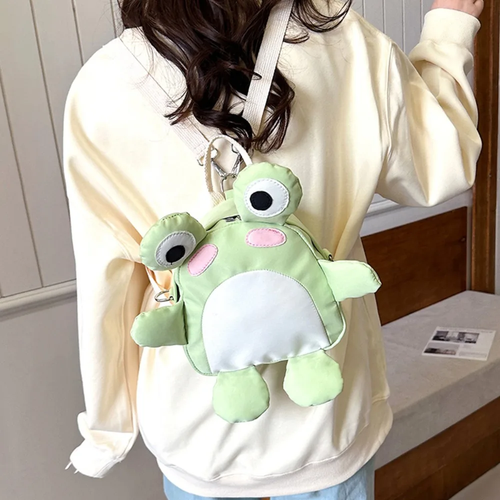 Nylon 3D Cartoon Frog Backpack Storage Bag Waterproof Y2K Children's Frog School Bag All-match Phone Bag