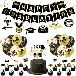 2024 Graduation Season Theme Party Decor Happy Graduation Banner Balloon Spiral Hanging Cake Toppers for Graduation Celebration