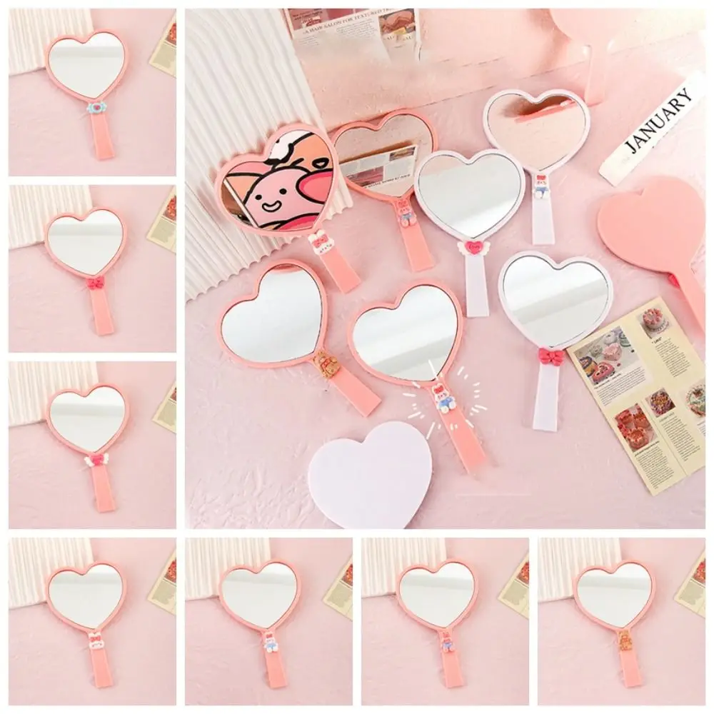 Mini Cute Love Hand Makeup Mirror para mulheres, Espelho de vaidade em forma de coração, Espelhos compactos portáteis, Plástico, Doce, Desenhos animados