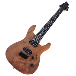 Hoogwaardige 7-snarige elektrische gitaar Tree Burl Skin natuurlijke kleur Solid Okoume Body