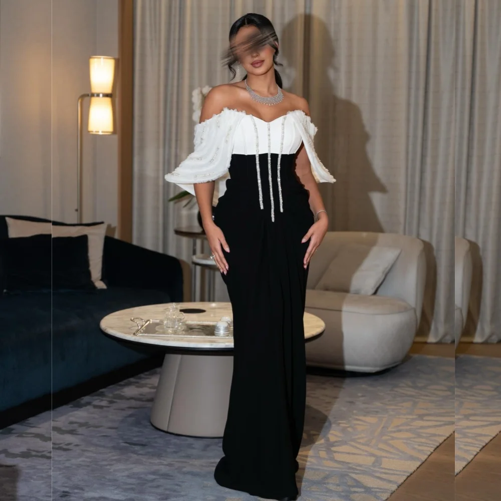 

Customized Temperament Pleat Beading Glitter Off-the-shoulder Evening Dress Long Dresses Bespoke Occasion Elegant Prom Party