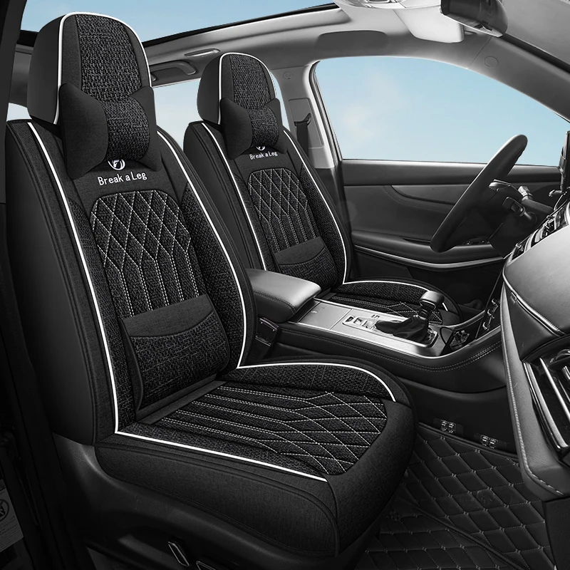 Front Double Seats, Luxurious Linen Fixed Lumbar Support Full-Cover Car Seat Covers, Universal, Suitable for All Seasons, Delicate and Textured, Comfortable, Breathable, Wear-Resistant, Fits the Seats, with Three-Dimensional Wing Support, Paired with a Comfortable Headrest, Enhances the Driving Experience, Available in 3 Colors, Suitable for Sedans, Suvs, Trucks and Other Models