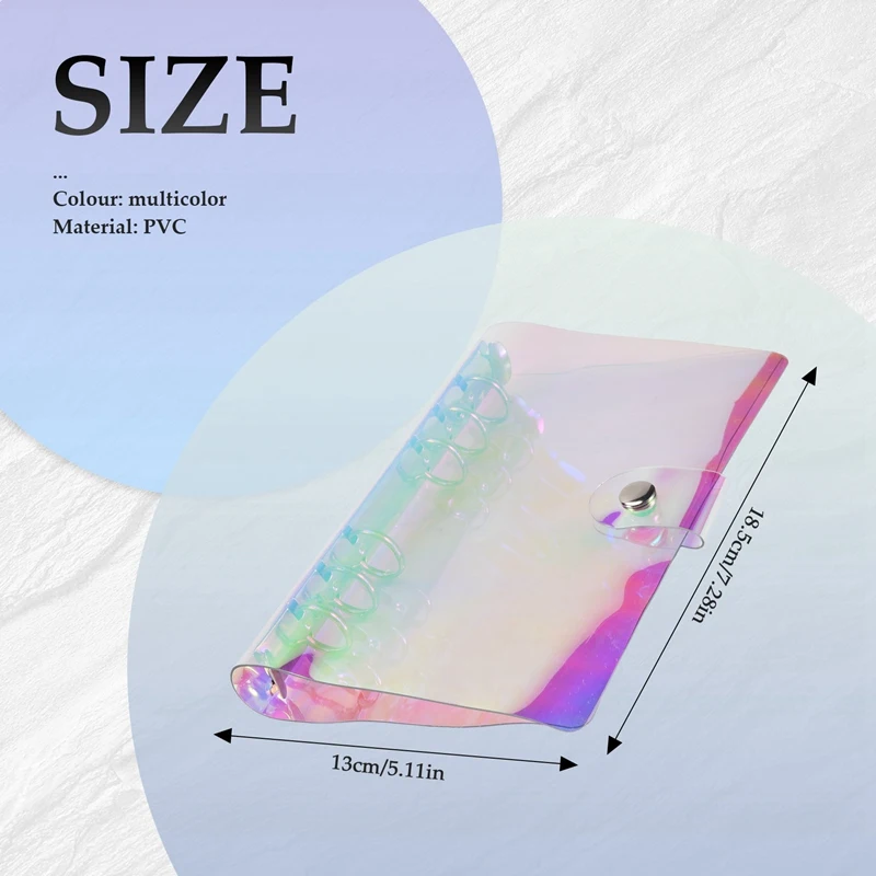 2 Pcs A6 6-Ring Rainbow Clear PVC Binder Cover Refillable Notebook Binder Protector Loose Leaf Planner Binder Cover Multicolor