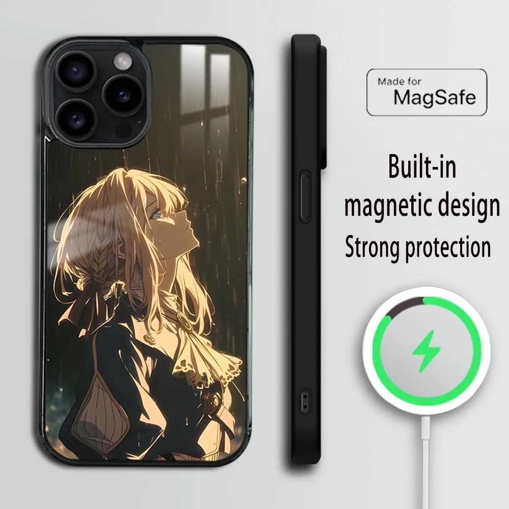 Anime Violet Evergarden Phone Case For iPhone 16 15 14 13 12 11 Pro Max Plus Mini Magsafe Mirror Wireless Magnetic Cover