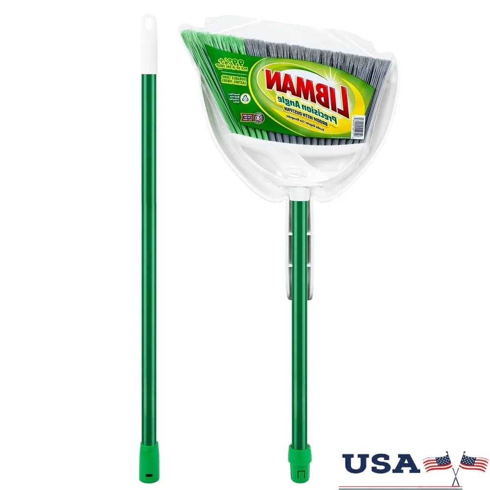 Juego de recogedor de escoba angular con mango de acero, herramienta de limpieza interior y exterior de fibras recicladas, eliminación de polvo de precisión, fácil montaje, 2 piezas