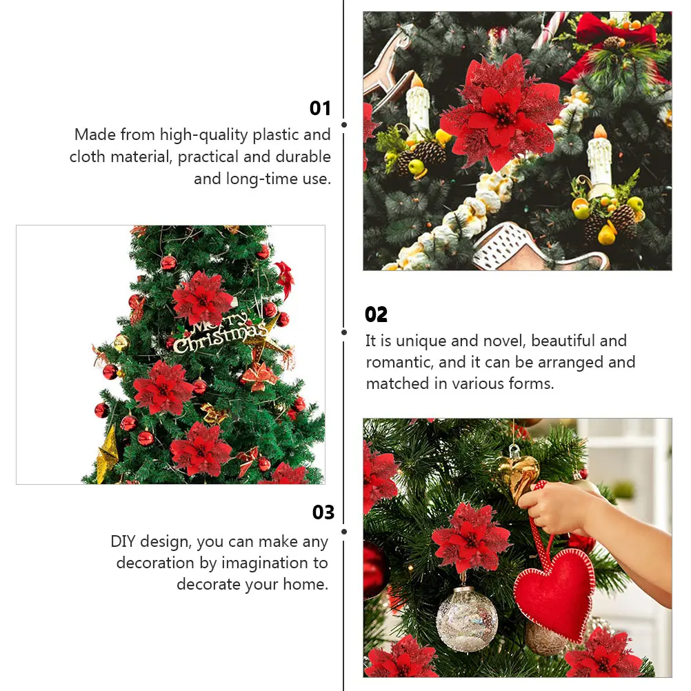 

12 Pcs Christmas Flowers Artificial Ornaments Exquisite Imitation Holiday Tree Decor Wreath Fake Red Adornment Bride